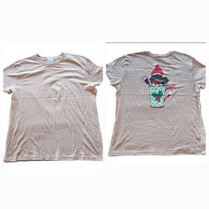 Black paper party womens Sz L Christmas casual top doing a latte for Christmas